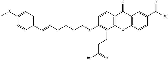 (E)-7-Carboxy-3-((6-(4-methoxyphenyl)-5-hexenyl)oxy)-9-oxo-9H-xanthene -4-propanoic acid Struktur
