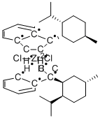 (-)-ビス〔1-[(1'S,2'S,5'R)-2'-イソプロピル-5'-メチルシクロヘキシル]インデニル〕ジルコニウム(IV)=ジクロリド 化学構造式