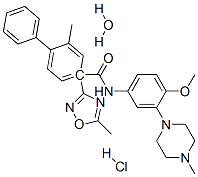 N-[4-Methoxy-3-(4-methyl-1-piperazinyl)phenyl]-2-methyl-4-(5-methyl-1,2,4-oxadiazol-3-yl)-1,1-biphenyl-4-carboxamide  hydrate  hydrochloride Struktur