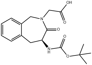 (S)-BOC-4-AMINO-2-CARBOXYMETHYL-1,3,4,5-TETRAHYDRO-2H-[2]-BENZAZEPIN-3-ONE 化学構造式
