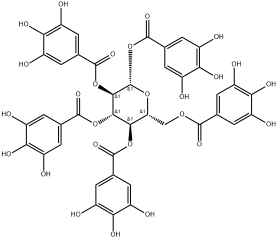 3,4,5-トリヒドロキシベンゾイル2-O,3-O,4-O,6-O-テトラキス(3,4,5-トリヒドロキシベンゾイル)-β-D-グルコピラノシド 化学構造式
