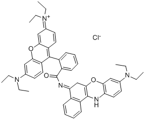 3,6-ビス(ジエチルアミノ)-9-[2-[[[9-(ジエチルアミノ)-5H-ベンゾ[a]フェノキサジン-5-イリデン]アミノ]カルボニル]フェニル]キサンチリウム·クロリド 化学構造式