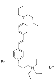 N-(3-三乙基铵丙基)-4-(4-(二丁基氨基)苯乙烯基)吡啶二溴盐, 149838-22-2, 结构式