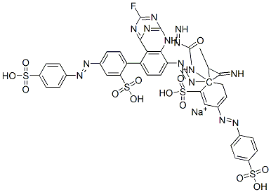 Benzenesulfonic acid, 2,2-(1-methyl-1,2-ethanediyl)bisimino(6-fluoro-1,3,5-triazine-4,2-diyl)imino2-(aminocarbonyl)amino-4,1-phenyleneazobis5-(4-sulfophenyl)azo-, sodium salt|