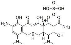 (4S,4aS,5aR,12aS)-9-Amino-4,7-bis(dimethylamino)-1,4,4a,5,5a,6,11,12a-octahydro-3,10,12,12a-tetrahydroxy-1,11-dioxo-2-naphthacenecarboxamide sulfate Struktur
