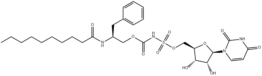 5'-O-(((2-decanoylamino-3-phenylpropyloxycarbonyl)amino)sulfonyl)uridine Struktur