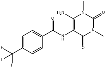 Benzamide,  N-(6-amino-1,2,3,4-tetrahydro-1,3-dimethyl-2,4-dioxo-5-pyrimidinyl)-4-(trifluoromethyl)- Struktur
