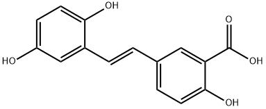 TRANS-1-(3'-カルボキシ-4'-ヒドロキシフェニル)-2-(2,5-ジヒドロキシフェニル)エテン 化学構造式
