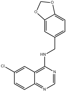 N-(1,3-ベンゾジオキソール-5-イルメチル)-6-クロロキナゾリン-4-アミン 化学構造式