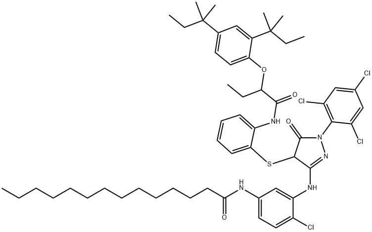 1-(2,4,6-Trichlorophenyl)-3-(5-tetradecanamido-2-chloroanilino)-4-[2-[alpha-(2,4-di-tert-pentylphenoxy)butyramido]phenylthio]-5-pyrazolone Struktur