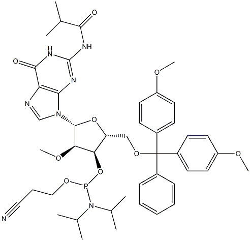 150780-67-9 5'-(4,4'-ジメトキシトリチル)-N-イソブチリル-2'-デオキシグアノシン-3'-[(2-シアノエチル)-(N,N-ジイソプロピル)] ホスホルアミダイト [BOTTLE FOR MERMADE]