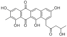 2,4,6,9-テトラヒドロキシ-3-メチル-7-(2-オキソ-4-ヒドロキシペンチル)-5,12-ナフタセンジオン 化学構造式