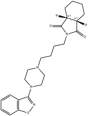 (3aα,7aα)-2-[4-[4-(1,2-ベンゾイソチアゾール-3-イル)-1-ピペラジニル]ブチル]ヘキサヒドロ-1H-イソインドール-1,3(2H)-ジオン 化学構造式