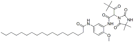 1-Imidazolidinacetamid, alpha-(2,2-dimethyl-1-oxopropyl)-N-[2-methoxy-5-[(1-oxooctadecy)amino]phenyl]-4,4-dimethyl-2,5-dioxo- Struktur