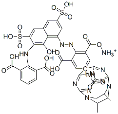 1,3-Benzenedicarboxylic acid, 5,5-(2,5-dimethyl-1,4-piperazinediyl)bis(1,6-dihydro-6-oxo-1,3,5-triazine-4,2-diyl)imino(8-hydroxy-3,6-disulfo-1,7-naphthalenediyl)azobis-, ammonium salt Struktur