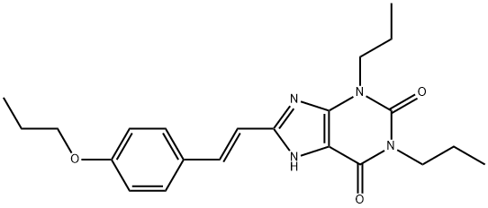 (E)-1,3-Dipropyl-8-(2-(4-propoxyphenyl)ethenyl)-3,7-dihydro-1H-purine- 2,6-dione Struktur