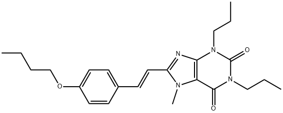 (E)-8-(2-(4-Butoxyphenyl)ethenyl)-1,3-dipropyl-7-methyl-3,7-dihydro-1H -purine-2,6-dione Struktur