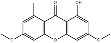 1-Hydroxy-3,6-dimethoxy-8-methyl-9H-xanthen-9-one Struktur