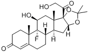 9-フルオロ-11β,21-ジヒドロキシ-16α,17-[(1-メチルエチリデン)ビス(オキシ)]プレグナ-4-エン-3,20-ジオン 化学構造式