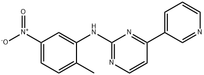 2-(2-メチル-5-ニトロアニリノ)-4-(3-ピリジル)ピリミジン 化学構造式