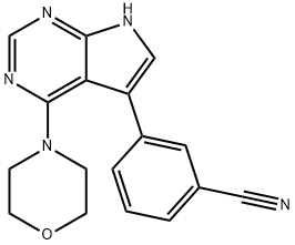 3-(4-モルホリノ-7H-ピロロ[2,3-d]ピリミジン-5-イル)ベンゾニトリル 化学構造式