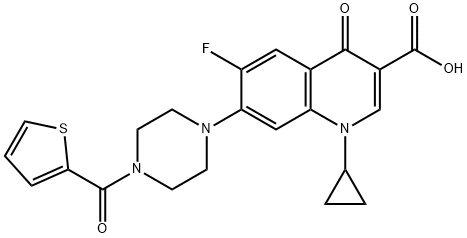 3-Quinolinecarboxylic acid, 1-cyclopropyl-6-fluoro-1,4-dihydro-4-oxo-7-[4-(2-thienylcarbonyl)-1-piperazinyl]- 化学構造式