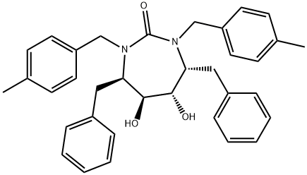 (4R)-1,3-ビス(4-メチルベンジル)-4α,7β-ジベンジル-5α,6β-ジヒドロキシヘキサヒドロ-2H-1,3-ジアゼピン-2-オン 化学構造式