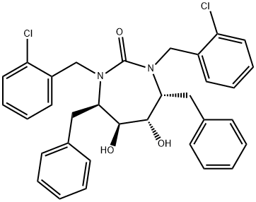 2H-1,3-Diazepin-2-one, 1,3-bis[(2-chlorophenyl)methyl]hexahydro-5,6-di hydroxy-4,7-bis(phenylmethyl)-, (4R,5S,6S,7R)- Structure