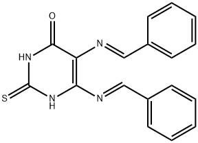 5,6-ビス(ベンジリデンアミノ)-2-メルカプトピリミジン-4-オール 化学構造式