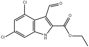 4,6-ジクロロ-3-ホルミル-1H-インドール-2-カルボン酸エチル 化学構造式