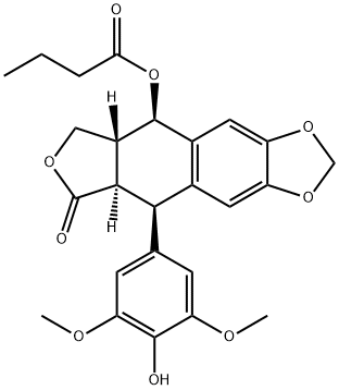 4-O-ブタノイル-4′-デメチルポドフィロトキシン 化学構造式