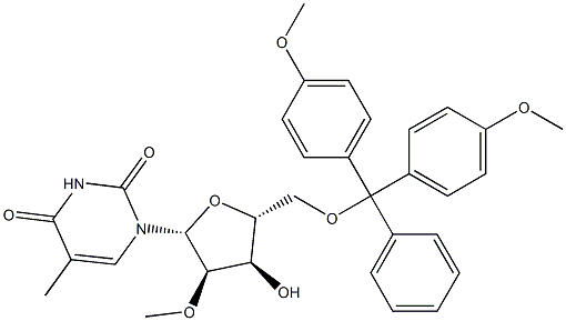 1-((2R,3R,4R,5R)-5-((bis(4-Methoxyphenyl)(phenyl)Methoxy)Methyl)-4-hydroxy-3-Methoxytetrahydrofuran-2-yl)-5-MethylpyriMidine-2,4(1H,3H)-dione Struktur