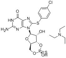 モノホスホロチオ酸8-(4-クロロフェニルチオ)グアノシン-3',5'-環状, RP-異性体 (RP-8-PCPT-CGMPS), ナトリウム塩 化学構造式