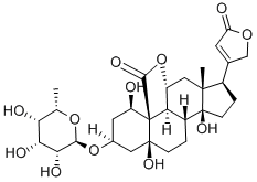 3β-[(6-Deoxy-α-L-talopyranosyl)oxy]-1β,5,11α,14β,21-pentahydroxy-24-nor-5β-chol-20(22)-ene-19,23-dioic acid di-γ-lactone Structure