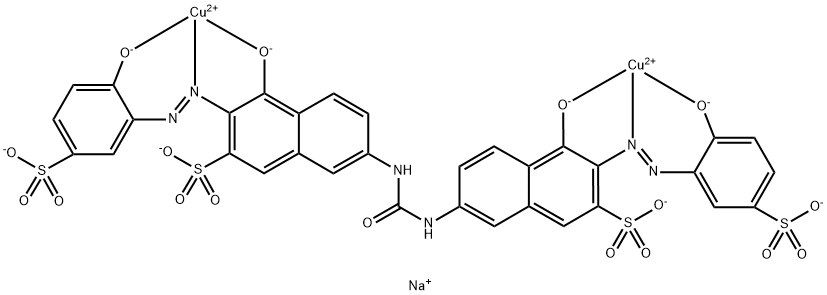 tetrasodium [mu-[[7,7'-(carbonyldiimino)bis[4-hydroxy-3-[(2-hydroxy-5-sulphophenyl)azo]naphthalene-2-sulphonato]](8-)]]dicuprate(4-) Struktur
