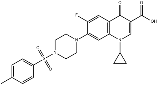 3-Quinolinecarboxylic acid, 1-cyclopropyl-6-fluoro-1,4-dihydro-7-[4-[(4-Methylphenyl)sulfonyl]-1-piperazinyl]-4-oxo-,154269-07-5,结构式
