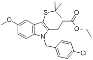 1H-Indole-2-propanoic acid, 1-[(4-chlorophenyl)methyl]-3-[(1,1-dimethylethyl)thio]-5-methoxy-ethyl ester|1-[(4-氯苯基)甲基]-3-[(1,1-二甲基乙基)硫基]-5-甲氧基-ALPHA,ALPHA-二甲基-1H-吲哚-2-丙酸乙酯