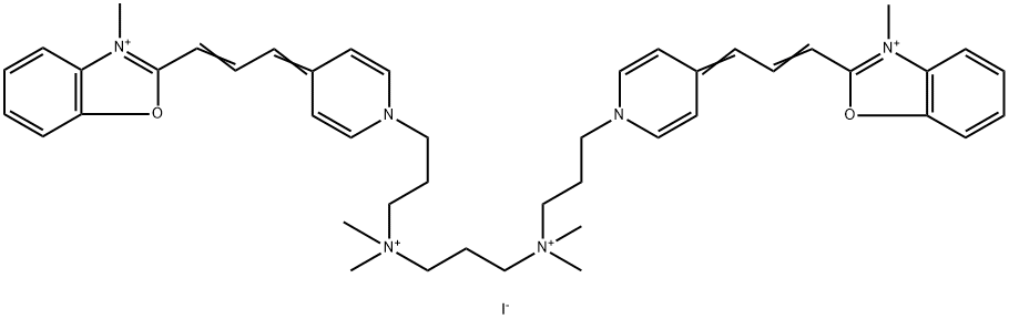 N,N,N′,N′-テトラメチル-N,N′-ビス[3-[4-[3-(3-メチルベンゾオキサゾリウム-2-イル)-2-プロペニリデン]-1,4-ジヒドロピリジン-1-イル]プロピル]-1,3-プロパンジアミニウム 化学構造式