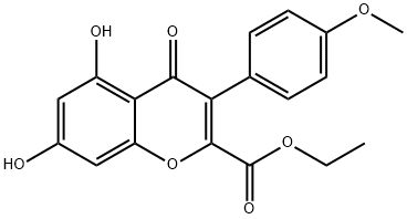 3-(4-メトキシフェニル)-4-オキソ-5,7-ジヒドロキシ-4H-1-ベンゾピラン-2-カルボン酸エチル 化学構造式