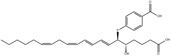 6(R)-(4-CARBOXYPHENYLTHIO)-5(S)-HYDROXY-7(E),9(E),11(Z),14(Z)-EICOSATETRAENOIC ACID, 154978-38-8, 结构式