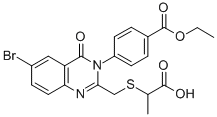 Benzoic acid, 4-(6-bromo-2-(((1-carboxyethyl)thio)methyl)-4-oxo-3(4H)- quinazolinyl)-, 1-ethyl ester Structure