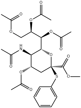 5-乙酰氨基-4,7,8,9-四-O-乙酰基-3,5-双脱氧-2-S-苯基-2-硫代-D-甘油-D-半乳-2-NONULOPYRANOSYLONATE甲酯 结构式