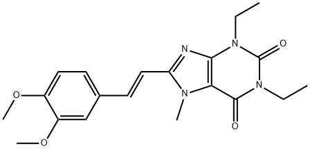 8-[(E)-2-(3,4-dimethoxyphenyl)ethenyl]-1,3-diethyl-7-methyl-purine-2,6 -dione Struktur