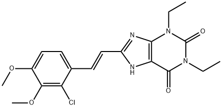 1H-Purine-2,6-dione, 3,7-dihydro-8-(2-(2-chloro-3,4-dimethoxyphenyl)et henyl)-1,3-diethyl-, (E)- Structure