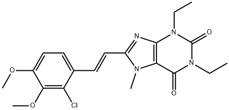 1H-Purine-2,6-dione, 3,7-dihydro-8-(2-(2-chloro-3,4-dimethoxyphenyl)et henyl)-1,3-diethyl-7-methyl-, (E)- Structure