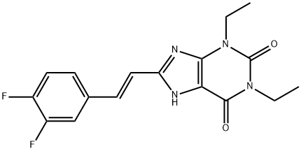 1H-Purine-2,6-dione, 3,7-dihydro-1,3-diethyl-8-(2-(3,4-difluorophenyl) ethenyl)-, (E)- Structure