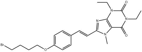 (E)-8-(4-(4-bromobutoxy)styryl)-1,3-diethyl-7-methylxanthine Struktur