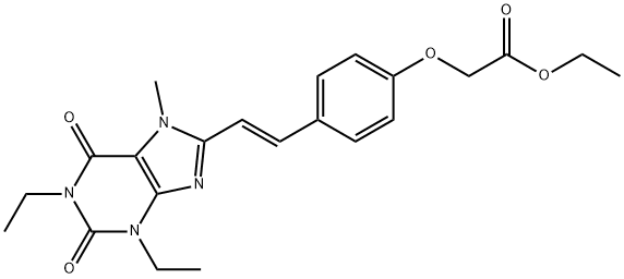 Acetic acid, (4-(2-(1,3-diethyl-2,3,6,7-tetrahydro-7-methyl-2,6-dioxo- 1H-purin-8-yl)ethenyl)phenoxy)-, ethyl ester, (E)- 结构式