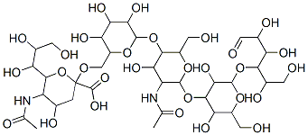 5-acetamido-2-[[6-[5-acetamido-6-[3,5-dihydroxy-2-(hydroxymethyl)-6-(1,2,4,5-tetrahydroxy-6-oxohexan-3-yl)oxyoxan-4-yl]oxy-4-hydroxy-2-(hydroxymethyl)oxan-3-yl]oxy-3,4,5-trihydroxyoxan-2-yl]methoxy]-4-hydroxy-6-(1,2,3-trihydroxypropyl)oxane-2-carboxylic acid Struktur