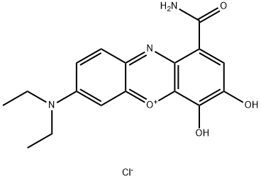 1-(アミノカルボニル)-7-(ジエチルアミノ)-3,4-ジヒドロキシフェノキサジン-5-イウム·クロリド 化学構造式